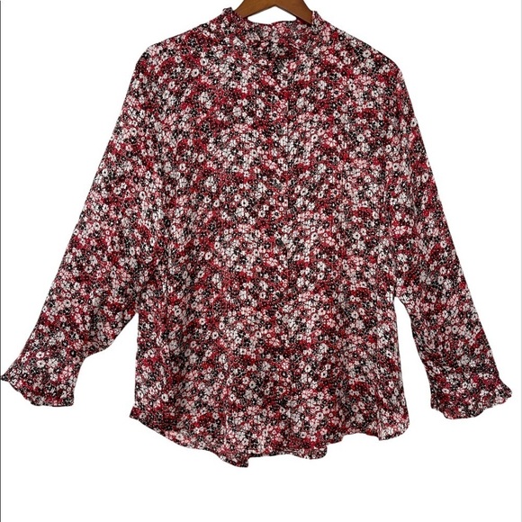 Tommy Hilfiger floral cuff sleeves ruffled collar button up shirt plus size - Picture 9 of 10